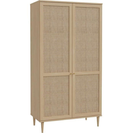 Armoire de chambre - 2 portes battantes - Décor Chene - Cannage - L110 x H208 x P54 cm - CALASETTA