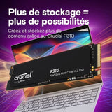 CRUCIAL - P310 - SSD interne - 4 To - PCIe Gen4 NVMe M.2 - Vitesse lecture Jusqu'a 7100 Mo/s - CT4000P310SSD8