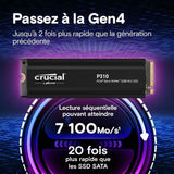 CRUCIAL - P310 - SSD interne - 4 To - PCIe Gen4 NVMe M.2 - Avec dissipateur - Vitesse lecture Jusqu'a 7100 Mo/s - CT4000P310SSD5