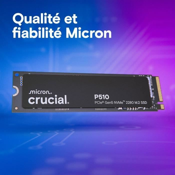 CRUCIAL - P510 - SSD interne - 1 To - PCIe Gen4 NVMe M.2 - Vitesse lecture jusqu'a 11000 Mo/s - CT1000P510SSD8