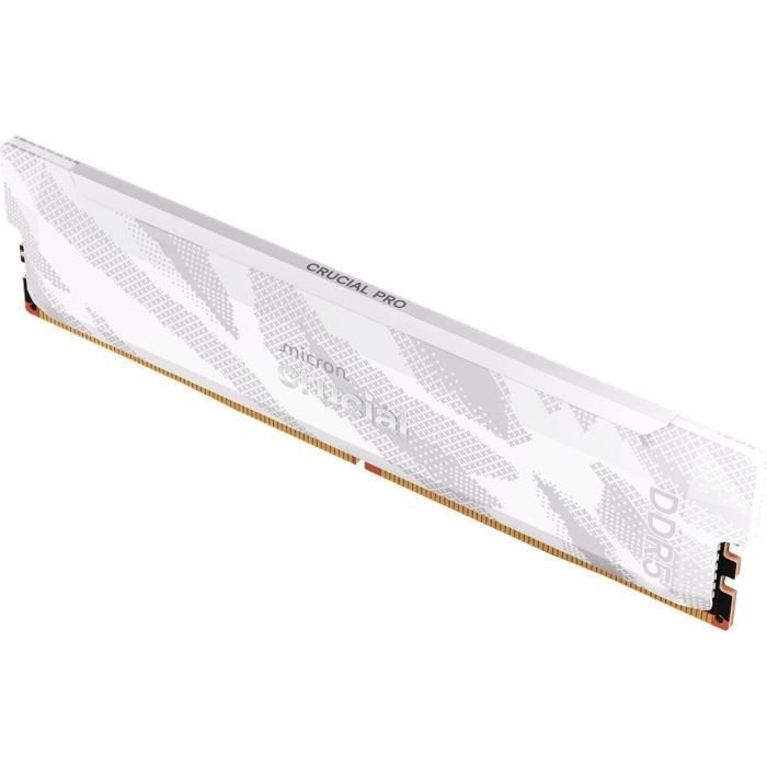 Mémoire gamer - CRUCIAL Pro OC - CP16G64C32U5W - 16 Go DDR5-6400 UDIMM - CL32 avec dissipateur thermique - Blanc