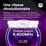 Mémoire gamer - CRUCIAL Pro OC - CP16G64C32U5W - 16 Go DDR5-6400 UDIMM - CL32 avec dissipateur thermique - Blanc