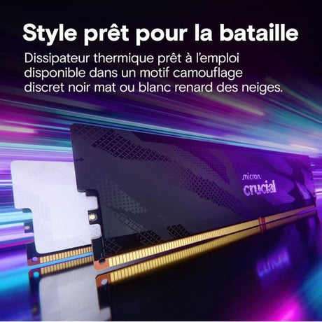 Kit mémoire gamer - CRUCIAL Pro OC - CP2K16G64C32U5W - 32 Go (2x 16 Go) DDR5-6400 UDIMM - CL32 avec dissipateur thermique - Blanc