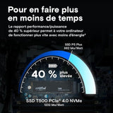 Crucial T500 SSD 2 To PCIe Gen4 NVMe M.2 SSD Interne Gaming, jusqu'a 7200Mo/s,  Disque Dur SSD- CT2000T500SSD8