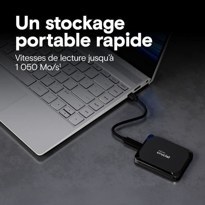 Crucial - SSD Externe Portable - X9 1To - Compatible avec PC, Mac, PlayStation et Xbox, USB-C 3.2 - CT1000X9SSD9