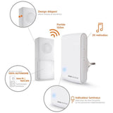 Carillon sans fil SCS SENTINEL EcoBell 100 enfichable - 25 mélodies - Portée 100m - Blanc