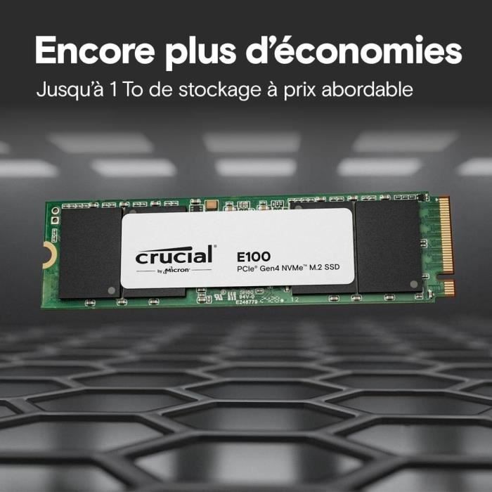 SSD interne - CRUCIAL - E100 - 1 To - PCIe Gen4 NVMe M.2 - Jusqu'a 5000 Mo/s