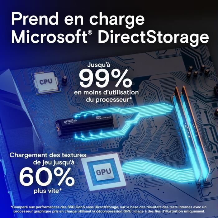 SSD interne - Crucial - T700 - 2 To - avec Diss - PCIe 5.0 - 12 400 Mo/s lecture - 11 800 Mo/s écriture