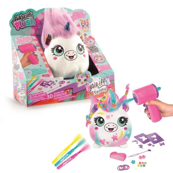 Peluche Squishy Hair'iffic  a coiffer et décorer avec spray électronique, feutres, - Airbrush Plush -AIR 040- aléatoire Canal Toys