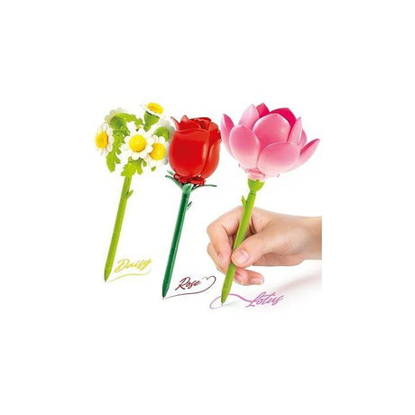 Stylo Fleur a Construire – Pack de 3 – Rose, Lotus et Marguerite - Encre pailletée et parfumée – BLM 002- Canal Toys - BLOOM