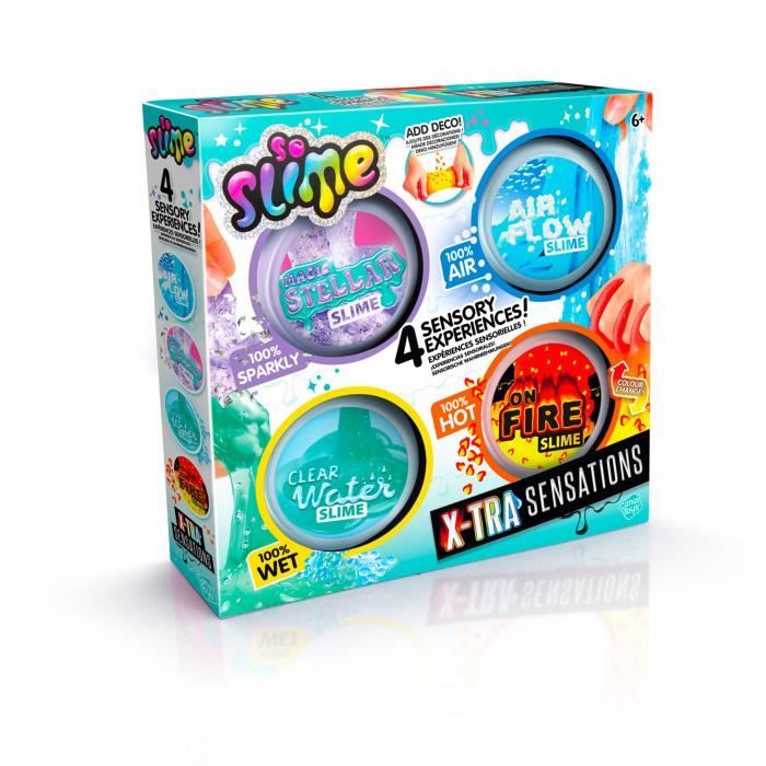 Xtra Sensation Multipack- Avec 4 slimes a sensations et décorations - SO SLIME DIY - SSC 308 Canal Toys