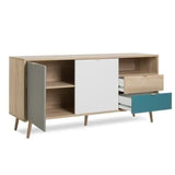 Buffet bas - Chene, gris et bleu pÈtrole - Scandinave - CUBA - L 150 x P 40 x H 71 cm