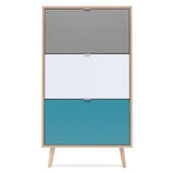 Meuble a chaussures CUBA - Décor Chene blanc et bleu - L70 x P24 x H125 cm