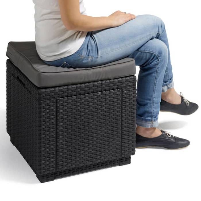 Table-pouf de jardin Keter - ALLIBERT by KETER - Cube avec coussin - Gris graphite - 47,1 L