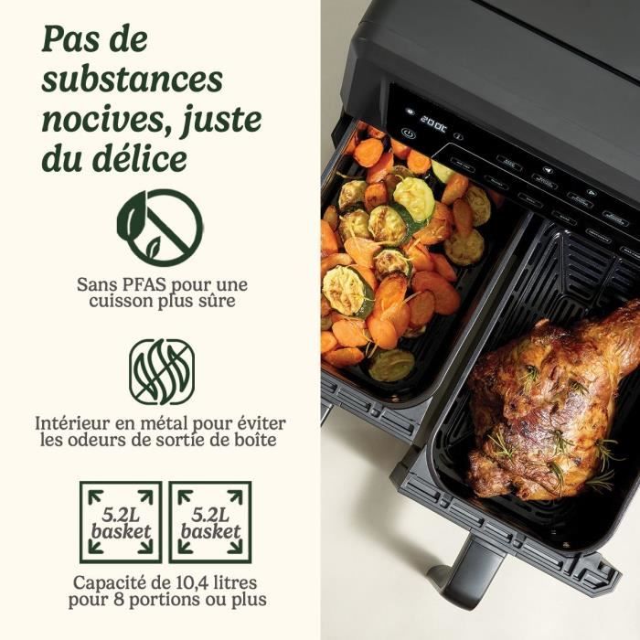 Friteuse sans huile CUISINART - Airfryer AFD10OBLE - Capacité 10,4L - Double cuves - Noir - 2400W