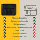 Friteuse sans huile CUISINART - Airfryer AFD10OBLE - Capacité 10,4L - Double cuves - Noir - 2400W