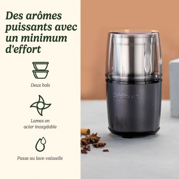 Moulin a épices - CUISINART - Fonctionne par impulsion - 2 bols avec couvercle - Bleu nuit