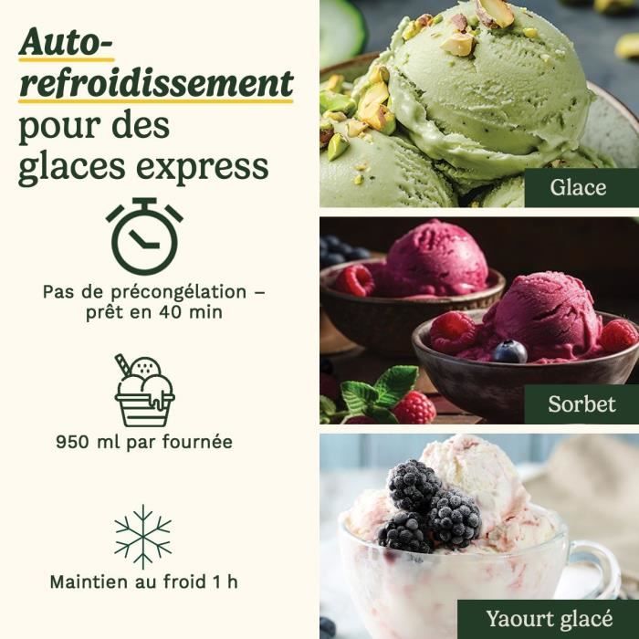 Sorbetiere CUISINART - ICE90E - Capacité 950ml - Préparation rapide en 40min - 100W