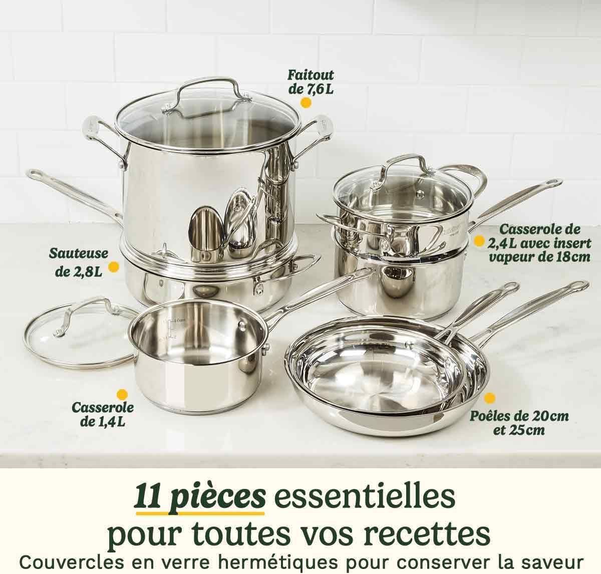 Batterie de cuisine - Tous feux dont induction - CUISINART - 77-11G - Acier inoxydable - 11 pieces