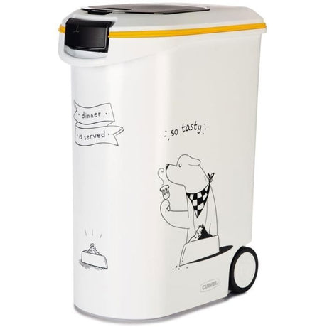 CURVER Conteneur a croquettes pour chien a roulettes 20 kg - 54L - Le diner et servi