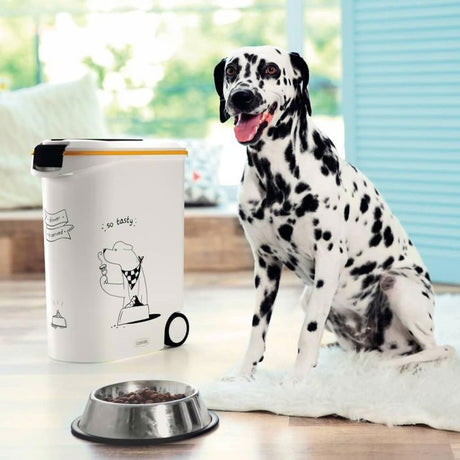 CURVER Conteneur a croquettes pour chien a roulettes 20 kg - 54L - Le diner et servi