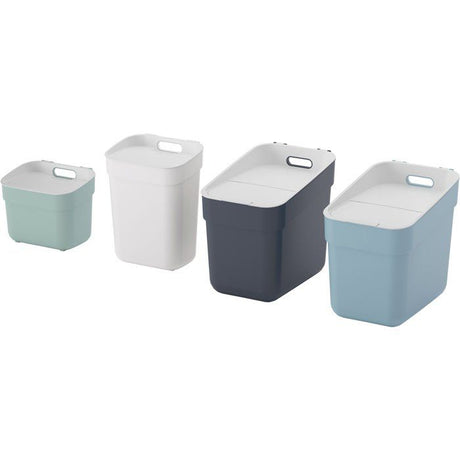 Lot de 4 Poubelles - CURVER READY TO COLLECT - 5L + 10L + 2 x 20L - Blanc, Vert, Bleu, Gris