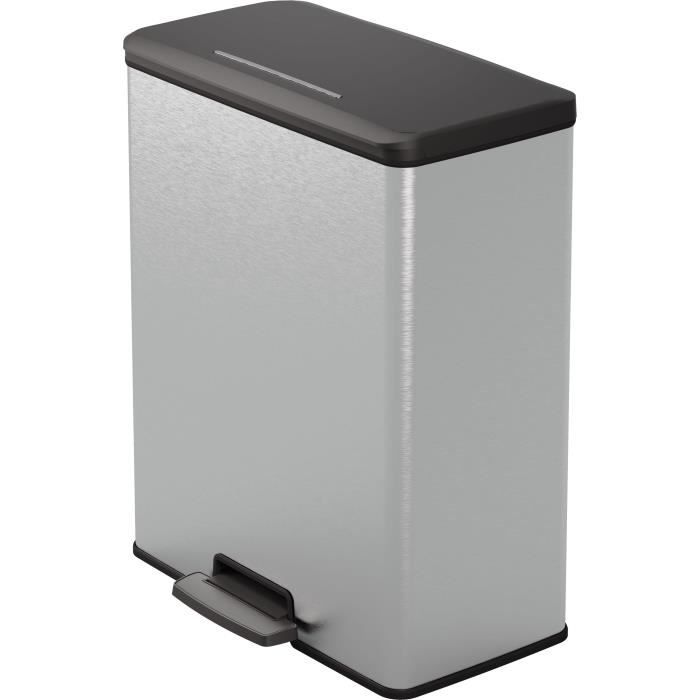 Poubelle a Pédale Rectangle - DECO BIN - 65 L - Gris Métallisé - Curver