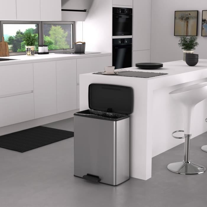 Poubelle a Pédale Rectangle - DECO BIN - 65 L - Gris Métallisé - Curver