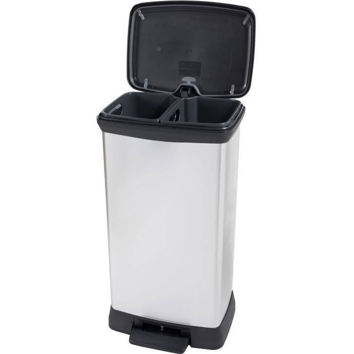 Poubelle a Pédale - DECO BIN DUO RECTANGLE - 46 L (23+23L) - Gris Métallisé - Curver