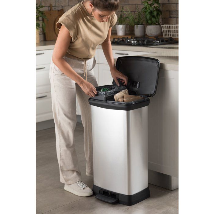 Poubelle a Pédale - DECO BIN DUO RECTANGLE - 46 L (23+23L) - Gris Métallisé - Curver