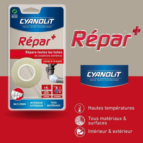 Ruban adhésif - CYANOLIT - Ruban silicone - Auto-fusionnant - Étanche - Résistant aux températures extremes