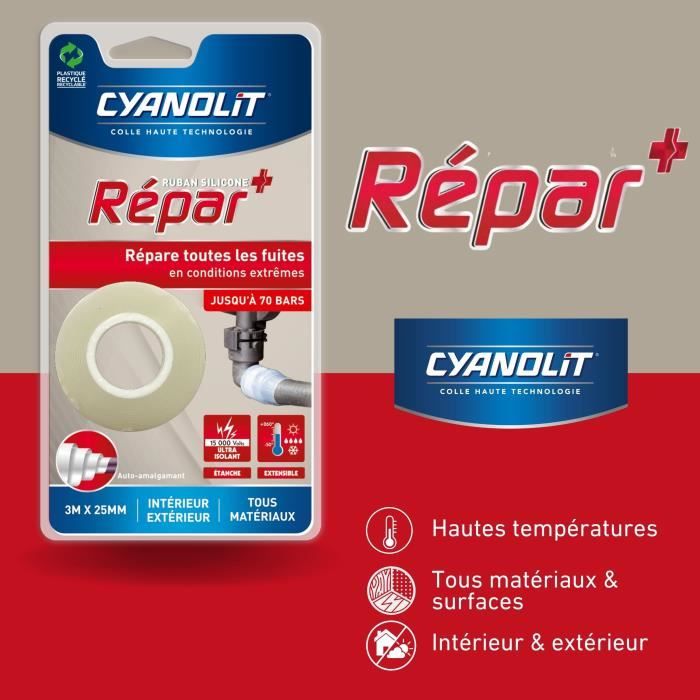 Ruban adhésif - CYANOLIT - Ruban silicone - Auto-fusionnant - Étanche - Résistant aux températures extremes