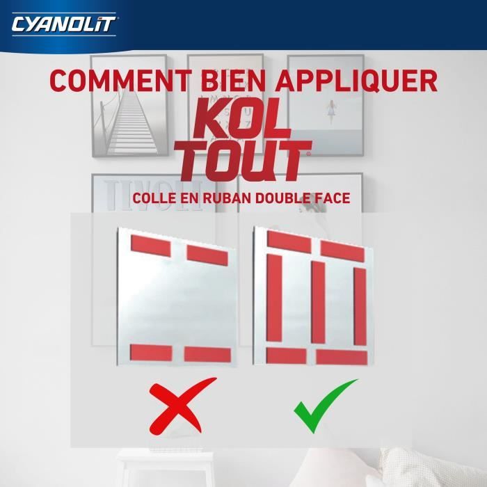 Ruban adhésif double face - CYANOLIT - Koltout ruban XL - 7,5 m x 19 mm - Haute adhérence - Discret et résistant