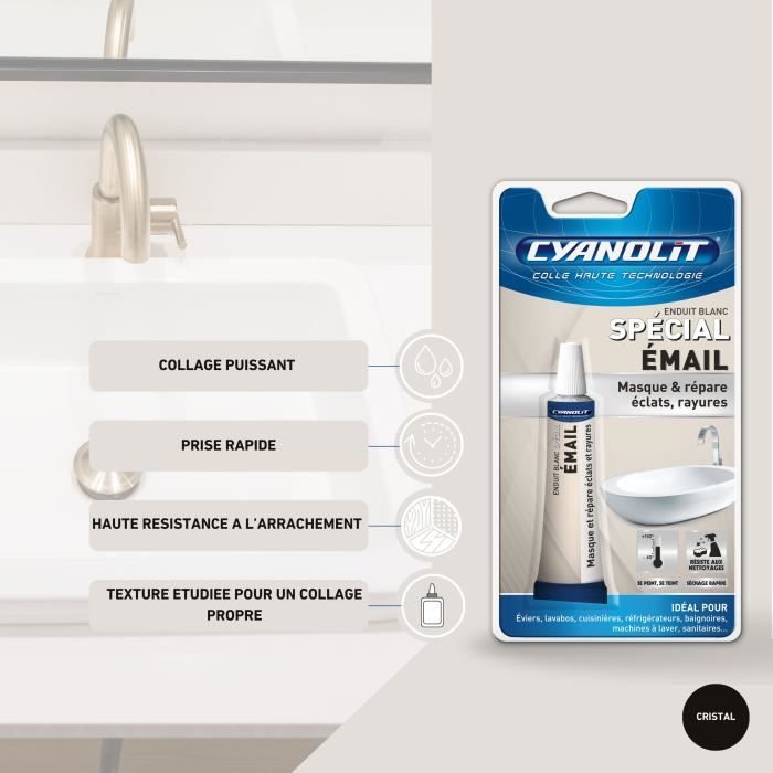 Enduit spécial email - CYANOLIT - 15 ml - Réparation et finition de surfaces émaillées