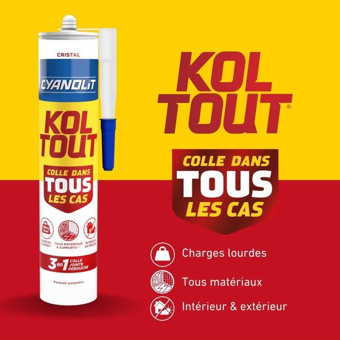 Colle de fixation et d'étanchéité - CYANOLIT - Cristal - Cartouche 290 ml - Transparent - Polyvalente, résistante et flexible