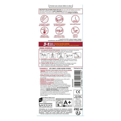 Colle de fixation et d'étanchéité - CYANOLIT - Cristal - Cartouche 290 ml - Transparent - Polyvalente, résistante et flexible
