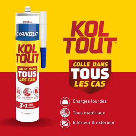 Colle de fixation et d'étanchéité - CYANOLIT - Cristal - Cartouche 290 ml - Transparent - Polyvalente, résistante et flexible