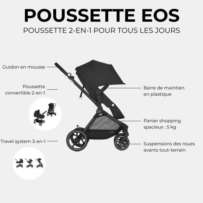 CYBEX Pack Poussette Trio EOS BLACK Moon Black : Poussette convertible 2en1 + Siege auto Aton B2 i-size + Hamac convertible Nacelle