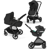 CYBEX Pack Poussette Trio EOS BLACK Moon Black : Poussette convertible 2en1 + Siege auto Aton B2 i-size + Hamac convertible Nacelle