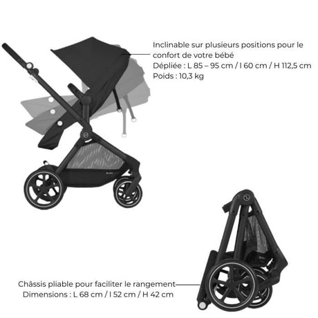 CYBEX Poussette trio EOS PLUS + Cloud G : poussette convertible + siege auto naissance allongeable+nacelle transformable en assise