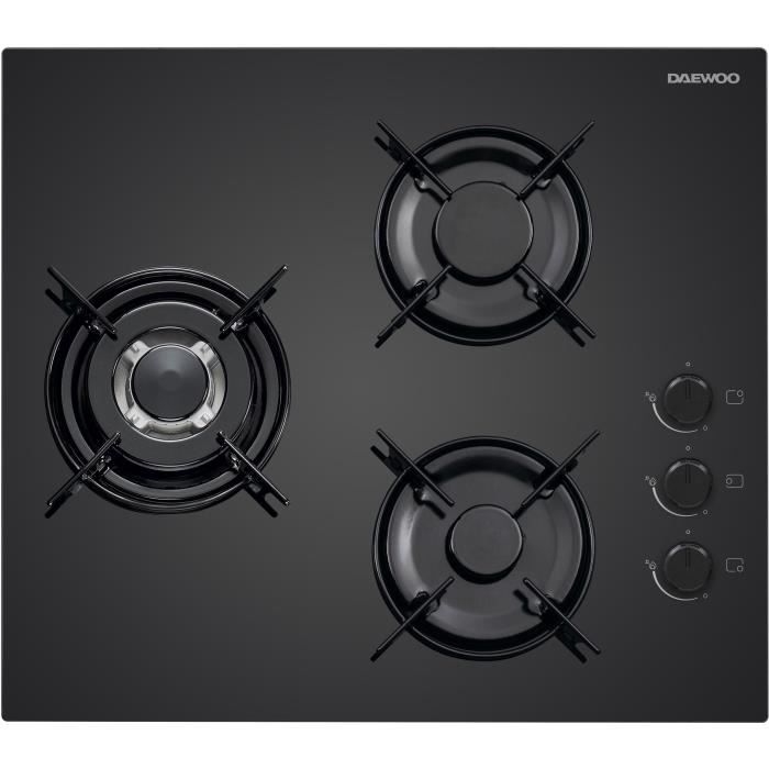 Plaque de cuisson a gaz - DAEWOO - 3 foyers - 60 cm - BH6GKR21BNL - Noir