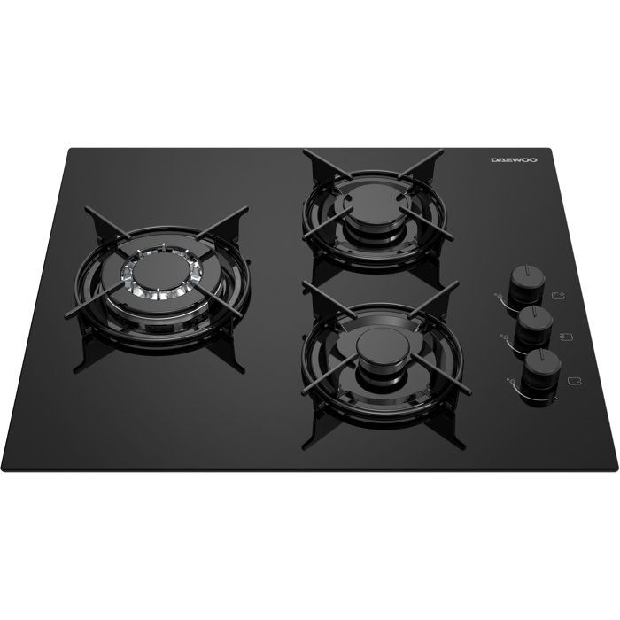 Plaque de cuisson a gaz - DAEWOO - 3 foyers - 60 cm - BH6GKR21BNL - Noir