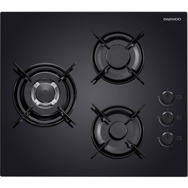 Plaque de cuisson a gaz - DAEWOO - 3 foyers - 60 cm - BH6GKR21BNL - Noir