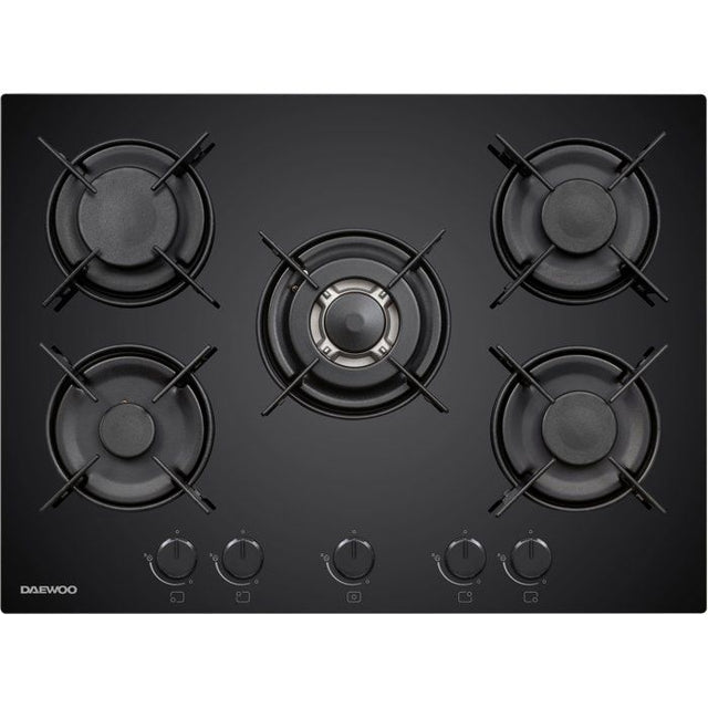 Plaque de cuisson a gaz - DAEWOO - 5 foyers - 70 cm - BH7GKF51BNM - Noir