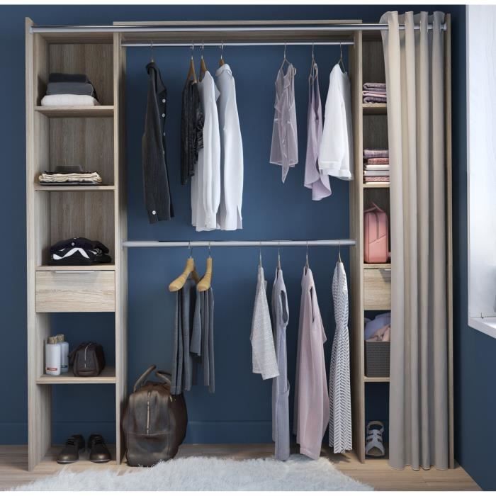 DEMEYERE Kit dressing 2 colonnes + 2 penderies + 2 tiroirs - Décor Chene Shannon - L 115 x P 50 x H 203 cm - DANA