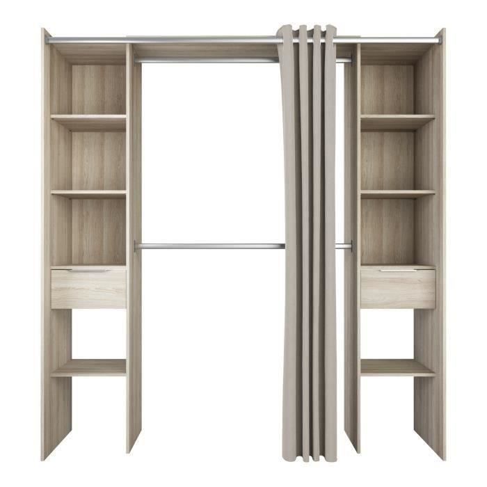 Dressing double extensible - Décor chene + rideau - DANA - L 115/190 x P 50 x H 203 cm - DEMEYERE