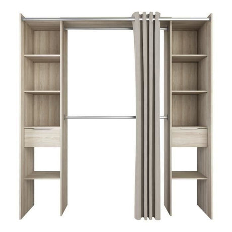 Dressing double extensible - Décor chene + rideau - DANA - L 115/190 x P 50 x H 203 cm - DEMEYERE