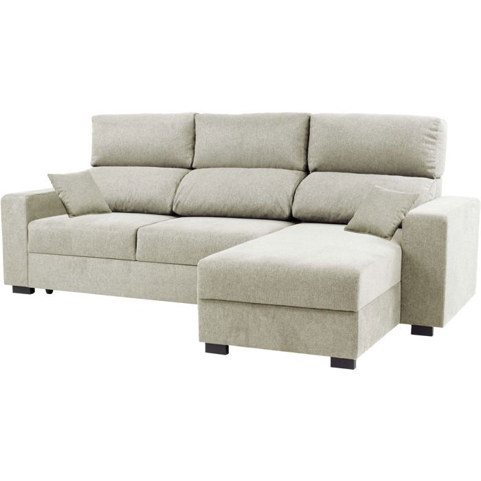 Canapé d'angle convertible réversible - 3 places - DANY - Tissu Sable - Coffre - 262 x 149 x 100 cm - CONFORTEAM