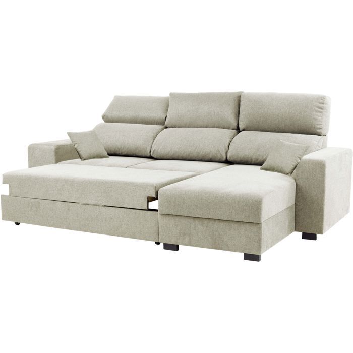 Canapé d'angle convertible réversible - 3 places - DANY - Tissu Sable - Coffre - 262 x 149 x 100 cm - CONFORTEAM