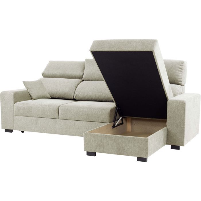 Canapé d'angle convertible réversible - 3 places - DANY - Tissu Sable - Coffre - 262 x 149 x 100 cm - CONFORTEAM